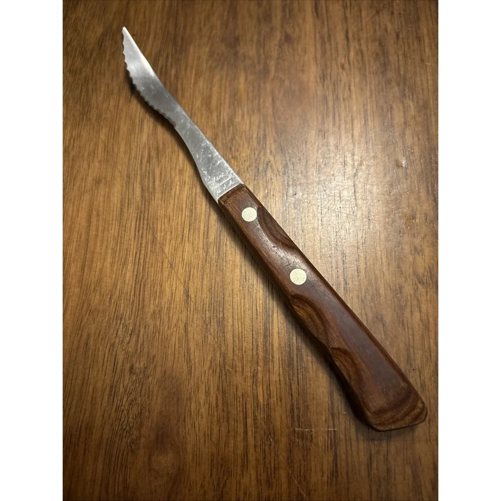 Vintage Flint Vanadium Stainless‎ Grapefruit Knife Wood Handle USA Curved